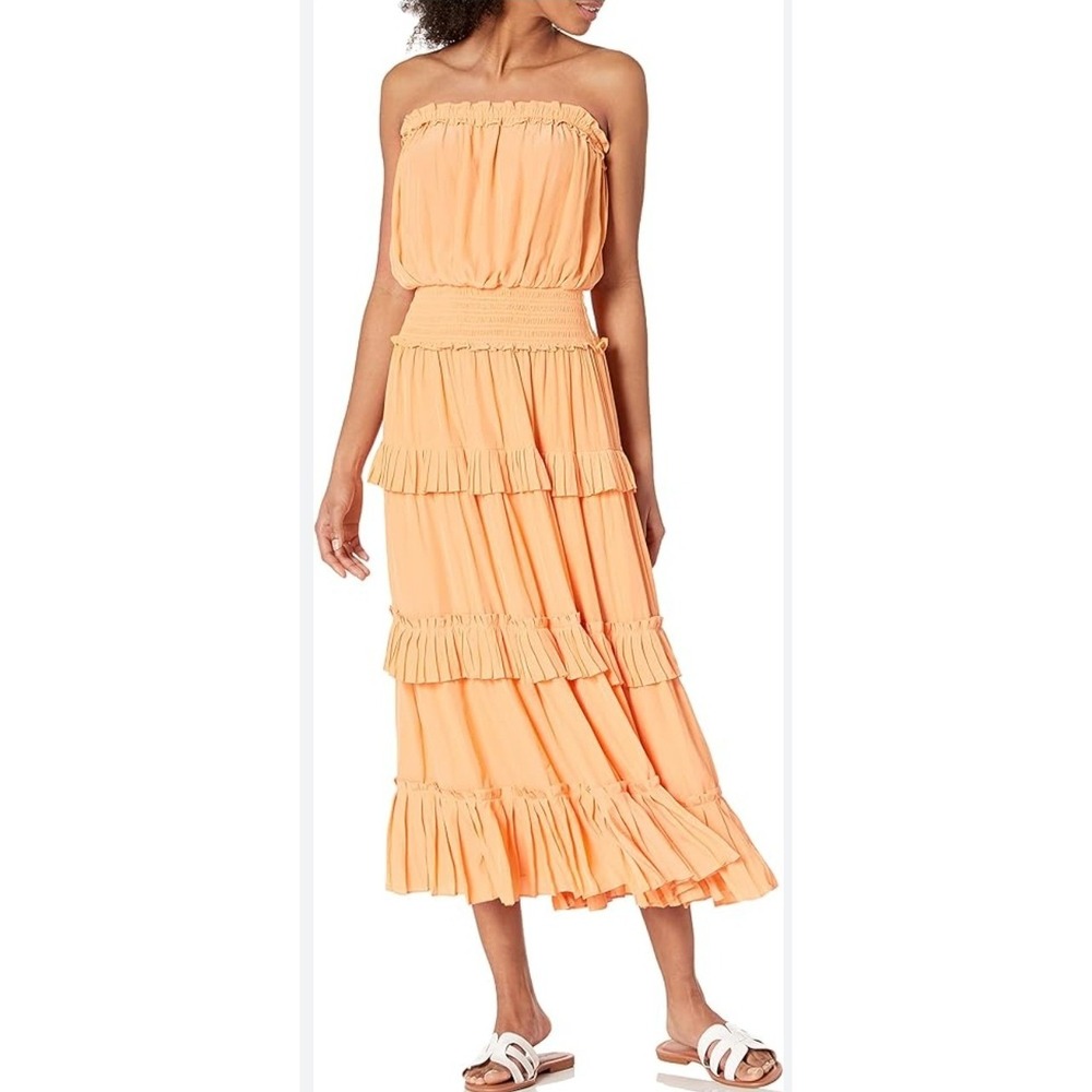 Ramy Brook Natalie Strapless Maxi Dress S Bellini Smocked Tiered Ruffle‎ Boho - Picture 2 of 15
